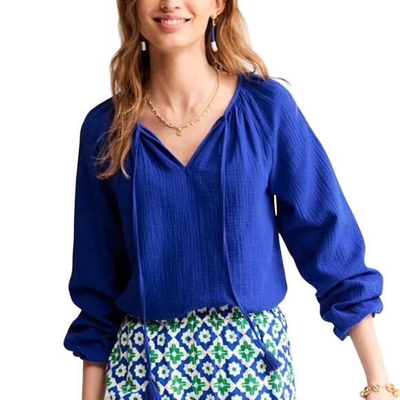 Boden 10 NEW Doublecloth Blouson Sleeve Top Surf the Web Blue *flaw - Picture 1 of 11